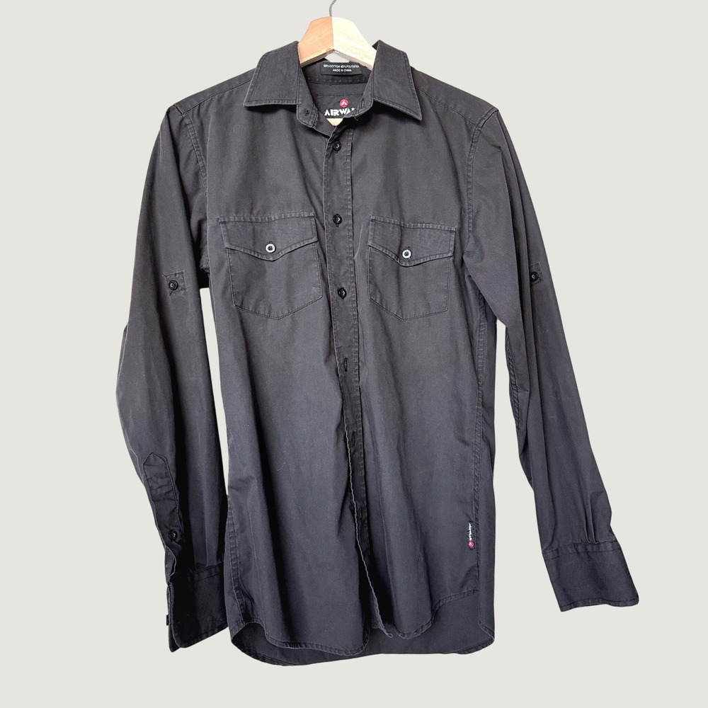 Airwalk Mens Black Long Sleeve Button Down Utility Shirt Small Dual Pockets